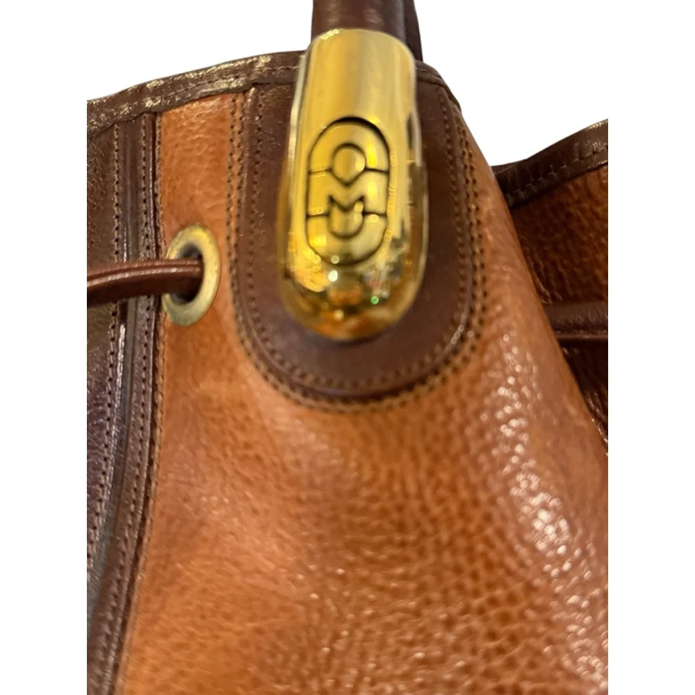 Marino Orlandi Brown Pebbled Leather Bucket Bag Gold Hardware